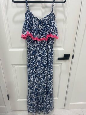 lilly pulitzer emmett maxi dress Lilly Pulitzer | Dresses | Lilly Pulitzer Emmett Maxi Dress Womens Sz Xs  Navy Blue White Sea Shells Coral